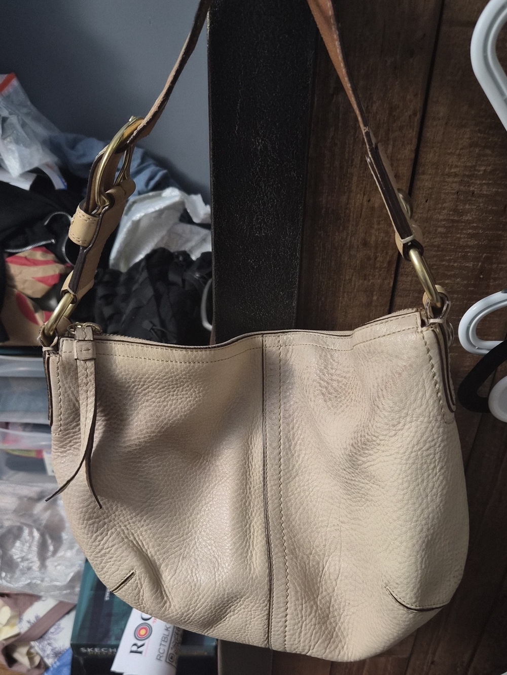 Coach Beige Pebbled Leather Hobo with Brass Hardware